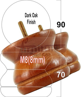 TURNED WOOD LEGS DARK OAK 70mm HIGH SET OF 4 REPLACEMENT FURNITURE BUN