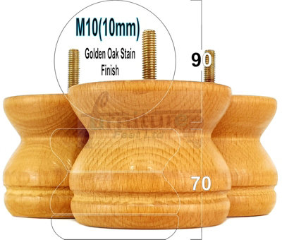 TURNED WOOD LEGS GOLDEN OAK STAIN 70mm HIGH SET OF 4 REPLACEMENT
