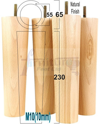 TURNED WOOD LEGS NATURAL 230mm HIGH SET OF 4 REPLACEMENT FURNITURE BUN