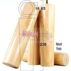 TURNED WOOD LEGS NATURAL 230mm HIGH SET OF 4 REPLACEMENT FURNITURE BUN FEET SETTEE CHAIRS SOFAS FOOTSTOOLS M8 PKC148