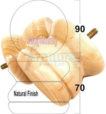 TURNED WOOD LEGS NATURAL 70mm HIGH SET OF 4 REPLACEMENT FURNITURE BUN