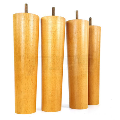 TURNED WOOD LEGS OAK 230mm HIGH SET OF 4 REPLACEMENT FURNITURE BUN FEET SETTEE CHAIRS SOFAS FOOTSTOOLS M10 PKC148