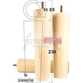 TURNED WOOD LEGS RAW 230mm HIGH SET OF 4 REPLACEMENT FURNITURE BUN FEET SETTEE CHAIRS SOFAS FOOTSTOOLS M8 PKC148