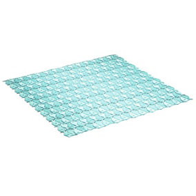 Turquoise Anti Slip Bath and Shower Mat - Lightly Padded Textured Bathroom Tread with Water Drainage Holes - Measures 54 x 54cm