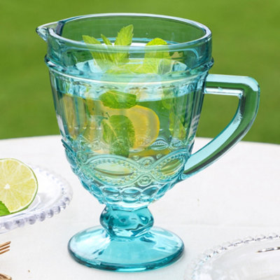 Turquoise Blue Glass Serving Pitcher Jug Vase