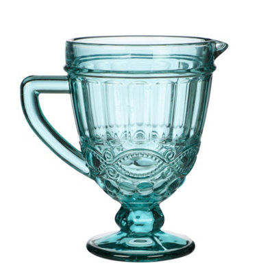Turquoise Blue Glass Serving Pitcher Jug Vase
