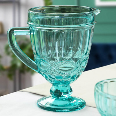 Turquoise Blue Glass Serving Pitcher Jug Vase - 3
