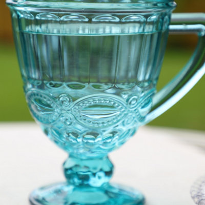 Turquoise Blue Glass Serving Pitcher Jug Vase
