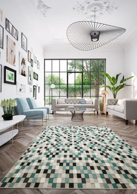 TURQUOISE MOSAIC Geometric Check Pattern Area Rug-Multi-colour(Teal),120x170cm