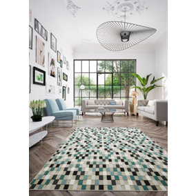 TURQUOISE MOSAIC Geometric Check Pattern Area Rug-Multi-colour(Teal),120x170cm