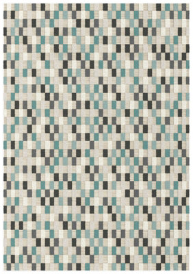 TURQUOISE MOSAIC Geometric Check Pattern Area Rug-Multi-colour(Teal ...