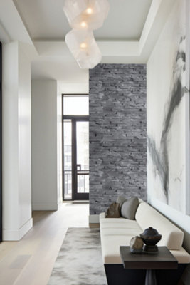 Tuscan Anthracite Rustic Mosaic Hardwood Interlocking Split Face 3D Wall Tiles - 11 Pack - Each Tile 15 x 70cm