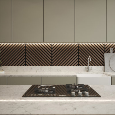 Tuscan Chevron Walnut Acoustic Wall Tiles Wrapped Slat PVC - 4 Pack ...