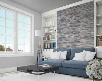 Tuscan Silver Grey Smooth Mosaic Hardwood Interlocking Split Face 3D Wall Tiles - 11 Pack - Each Tile 15 x 70cm