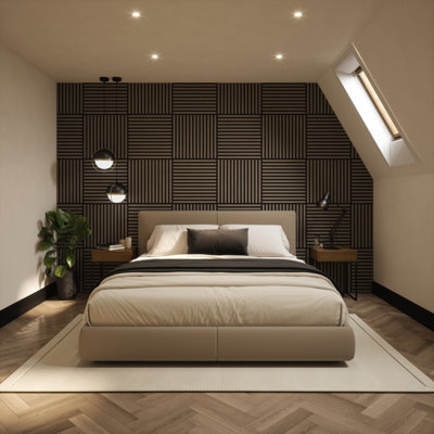 Tuscan Smoked Grey Acoustic Square Wall Tiles Wrapped Slat PVC - 4 Pack - Each Tile 55 x 55cm