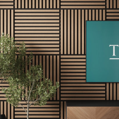 Tuscan Smoked Oak Acoustic Square Wall Tiles Wrapped Slat PVC - 4 Pack ...