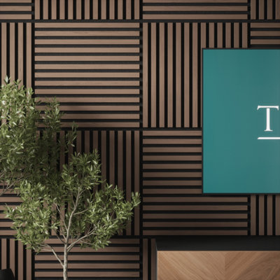 Tuscan Walnut Acoustic Square Wall Tiles Wrapped Slat PVC - 4 Pack ...