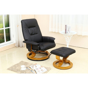 TUSCANY BONDED LEATHER BLACK SWIVEL RECLINER MASSAGE CHAIR w FOOT STOOL ARMCHAIR 8 MOTOR MASSAGE UNIT BUILT IN
