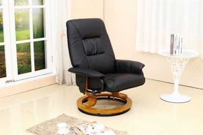 TUSCANY BONDED LEATHER BLACK SWIVEL RECLINER MASSAGE CHAIR w FOOT STOOL ARMCHAIR 8 MOTOR MASSAGE UNIT BUILT IN