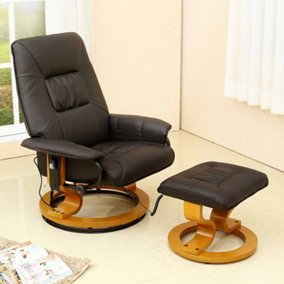 TUSCANY BONDED LEATHER BROWN SWIVEL RECLINER MASSAGE CHAIR w FOOT STOOL ARMCHAIR 8 MOTOR MASSAGE UNIT BUILT IN