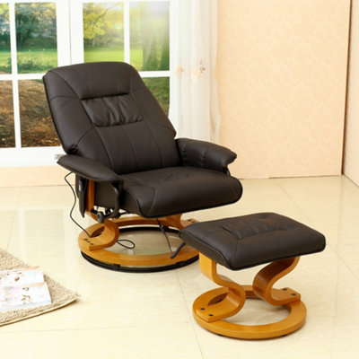 TUSCANY BONDED LEATHER BROWN SWIVEL RECLINER MASSAGE CHAIR w FOOT