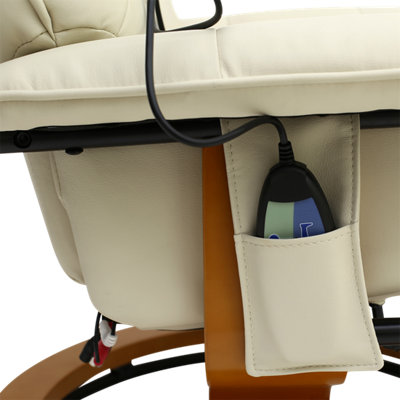 Tuscany Bonded Leather Cream Swivel Recliner Massage Chair W Foot Stool Armchair 8 Motor Massage Unit Built In