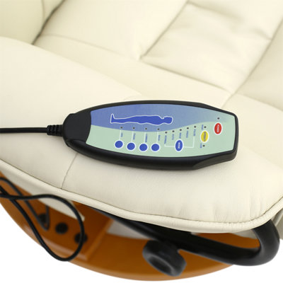 Tuscany Bonded Leather Cream Swivel Recliner Massage Chair W Foot Stool Armchair 8 Motor Massage Unit Built In