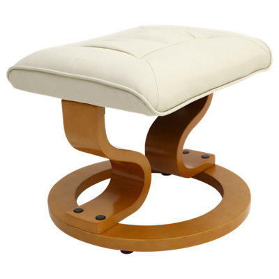 Tuscany Bonded Leather Cream Swivel Recliner Massage Chair W Foot Stool Armchair 8 Motor Massage Unit Built In