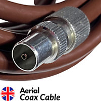 Tv Aerial Coax Cable RF Lead Male Plug to Plug with Coupler Black 3 Metres