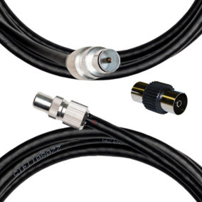 Tv Aerial Coax Cable RF Lead Male Plug to Plug with Coupler Black 5 Metres