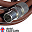 Tv Aerial Coax Cable RF Lead Male Plug to Plug with Coupler Brown 3 Metres
