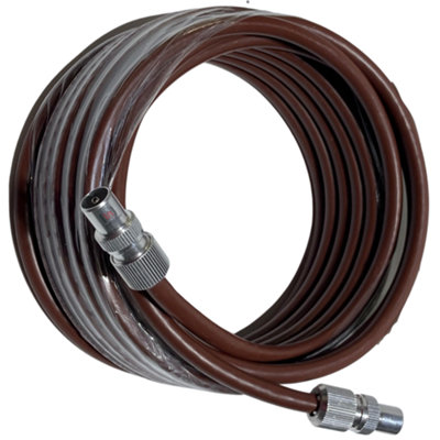 Tv Aerial Coax Cable RF Lead Male Plug to Plug with Coupler Brown 5 Metres