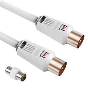 Tv Aerial Coax Cable RF Lead Male Plug to Plug with Coupler Gold Plated for Freeview Digital TV and Aerial  2metre White