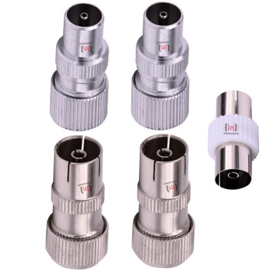 Tv Aerial Coaxial Cable Connector Set - 2 Female Aerial Connector 2 Male TV Aerial Connectors Plus Female Coupler Adapter 5 Piece