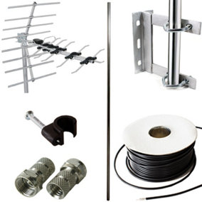 TV Aerial Install Mounting Kit Coaxial Coax Cable 6ft Mast Pole Bracket Clips