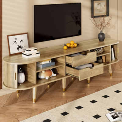 TV Cabinet 175cm with Sliding Door & Large Storage - Light Wood