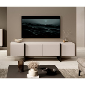 TV Cabinet Beige Black Entertainment Unit 160cm Stand Handleless Cashmere Modern Kiznie