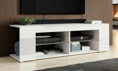 TV Cabinet Shelving Unit with Open Glass Shelf Media Stand 134cm White Gloss / Matt Texas