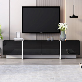 TV cabinet with Doors and Drawers, Doors with Shelves, Low Panel, Black