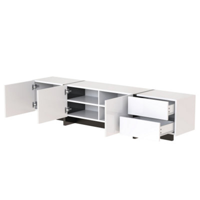 TV Cabinet with Doors and Drawers, Doors with Shelves, Low Panel, White