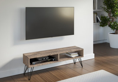 TV Cabinet with Shelf Living Room Industrial Metal Legs Grange Mid-Oak Effect