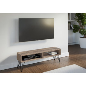 TV Cabinet with Shelf Living Room Industrial Metal Legs Grange Mid-Oak Effect