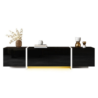 TV Stand 170 cm Black TV Unit Cabinet with Door Drawer Storage High ...