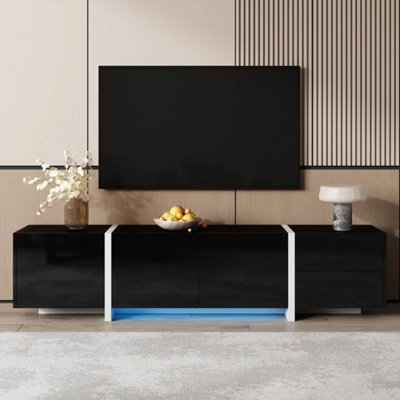 TV Stand 170 cm Black TV Unit Cabinet with Door Drawer Storage High ...