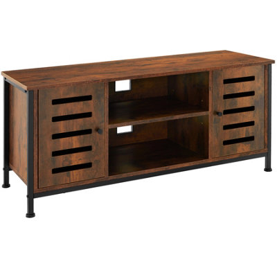 TV Stand Carlow - lowboard with two cabinets, shelves, 2 cable cutouts - Industrial wood dark, rustic