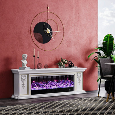 TV Stand Electric Fireplace Adjustable 7 Flame with Remote for Living Room