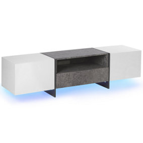 TV Stand LED Concrete Effect with White RUSSEL