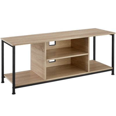 TV Stand - lowboard cabinet with 4 compartments, adjustable shelf - industrial wood light, oak Sonoma