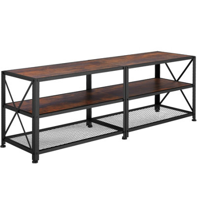 TV Stand - lowboard cabinet with three shelves, wood and steel - Industrial wood dark, rustic