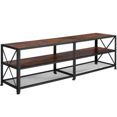 TV Stand - lowboard cabinet with three shelves, wood and steel - Industrial wood dark, rustic